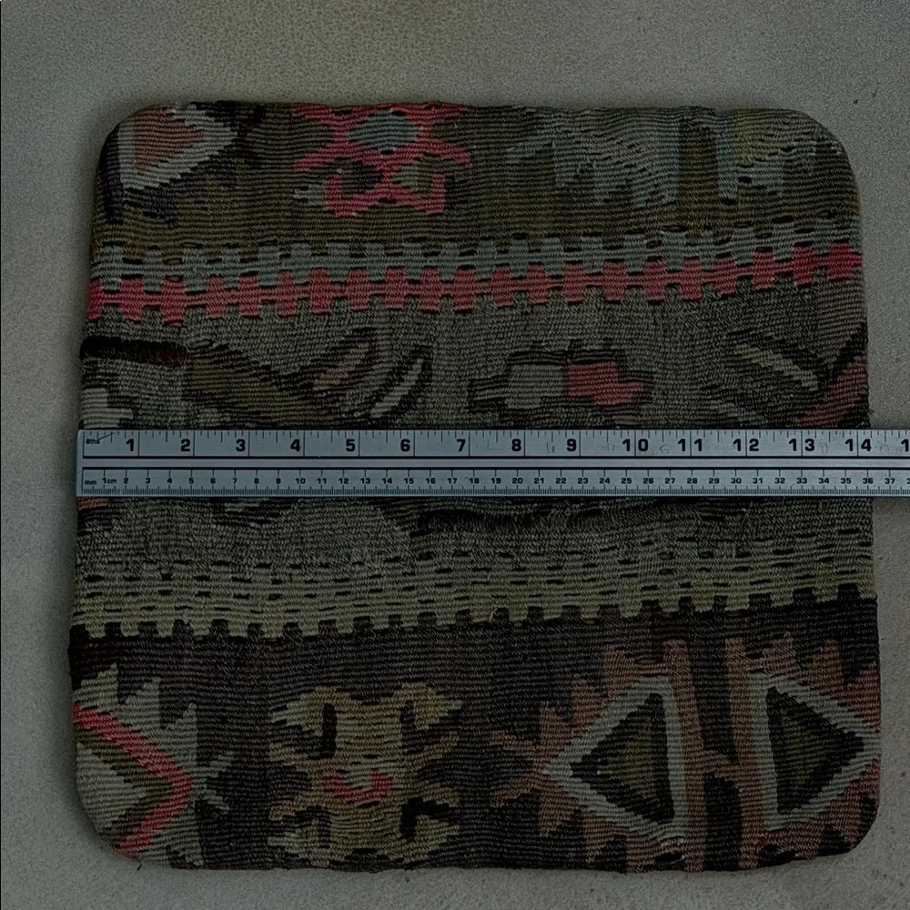 VINTAGE Kilim Geometric Square Cushion Cover Earthy Tones 14x14